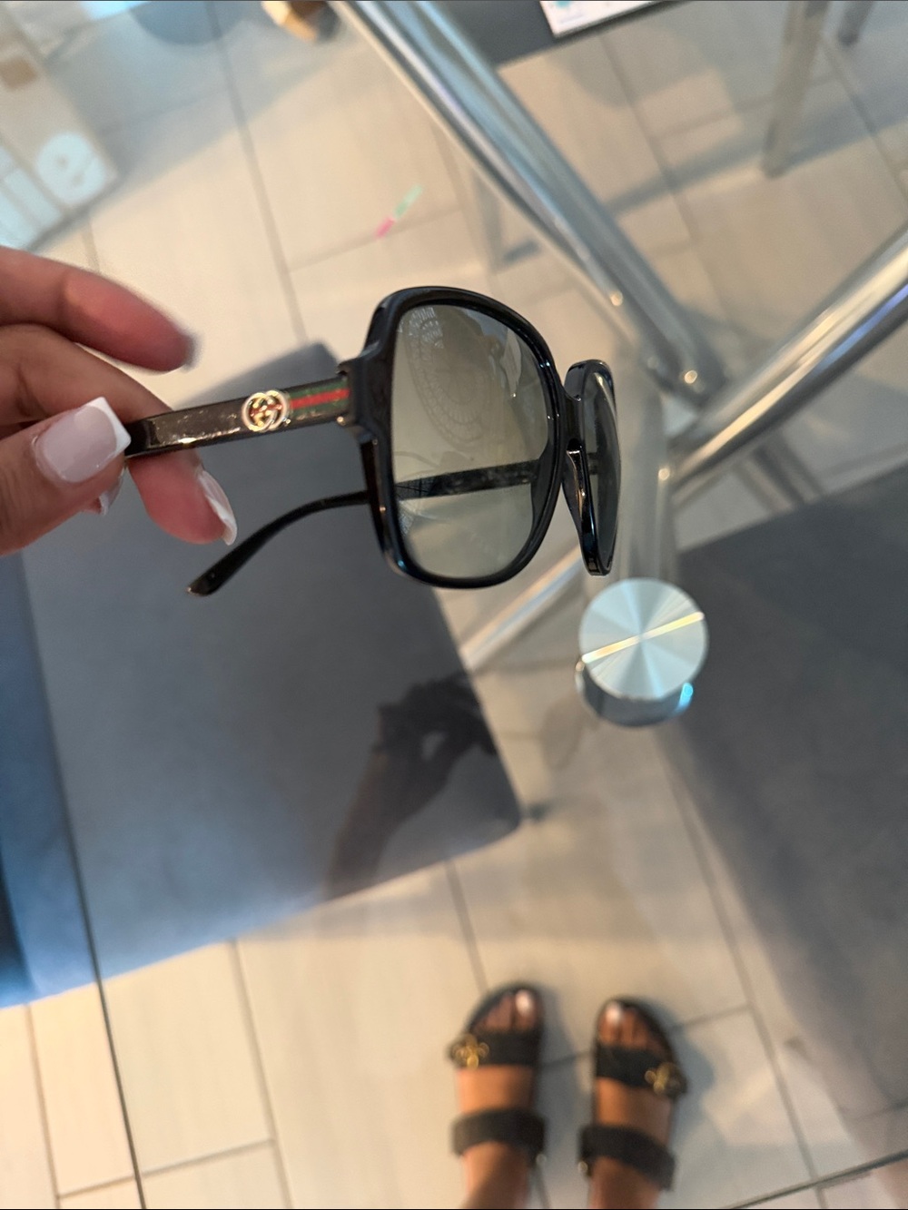 Gucci Black Sunglasses with Green-Red Accent - Women's Designer Shades